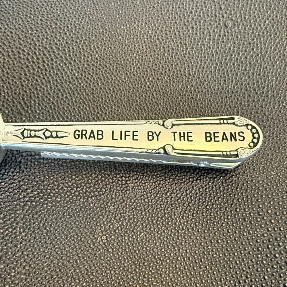Silver colored Coffee Scoop Clip Grab Life By The Beans